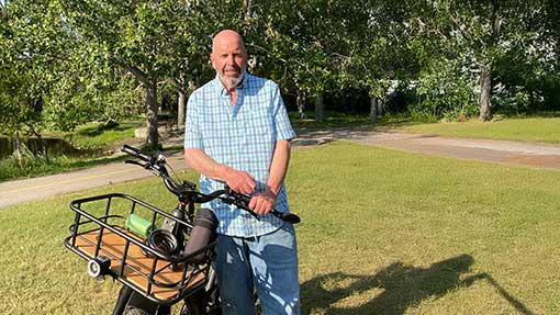 Wade and his trusty steed, Edgar, the E-Bike, enjoying a day at the park.