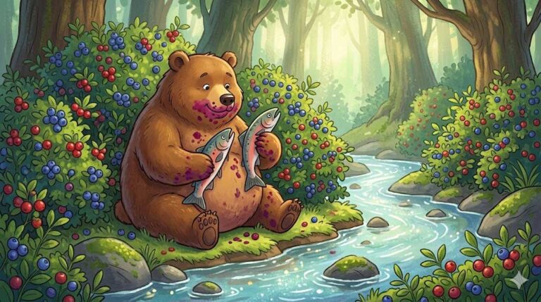 Barry the bear gorging on salmon and berries getting ready for winter
