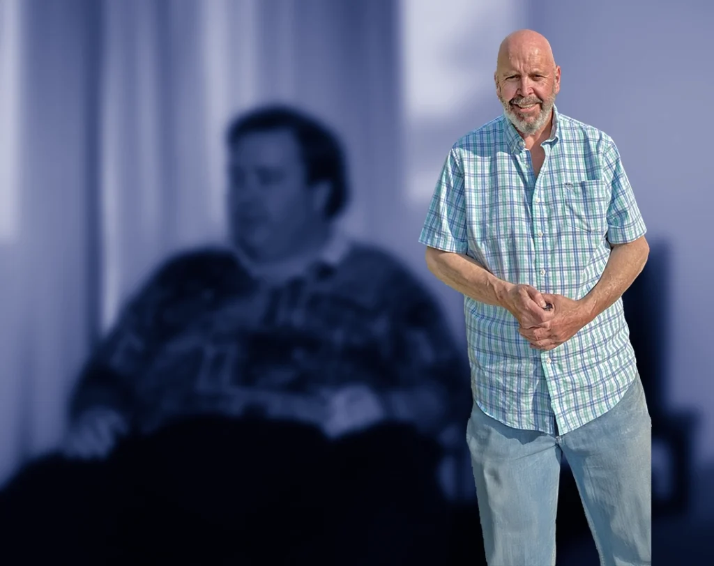 Wade Buehler side-by-side transformation graphic showing a 300-pound weight loss and reversal of type 2 diabetes"